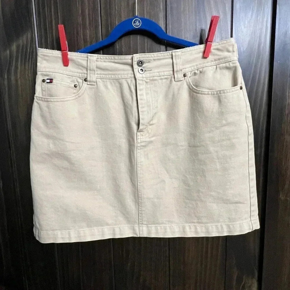 VTG 90s Y2K TOMMY HILFIGER MINI SKIRT SZ 14Khaki Denim RETRO Streetwear Charmed - Picture 1 of 8